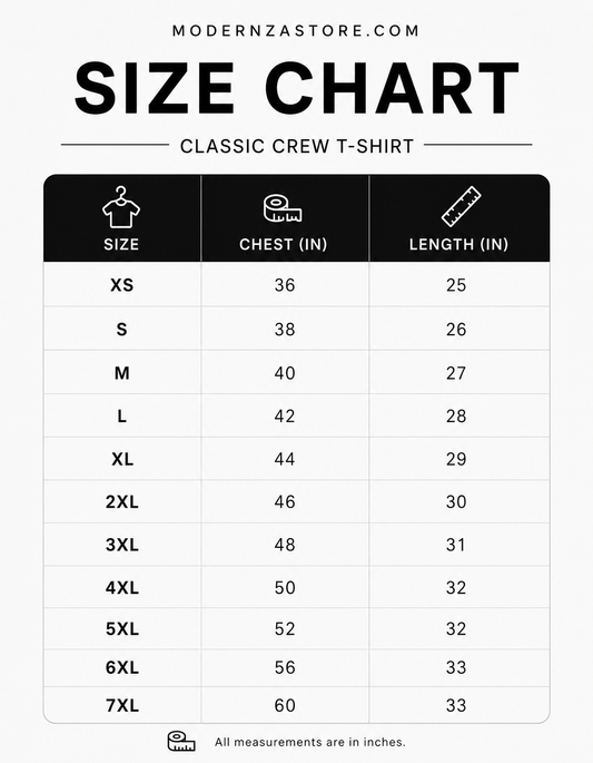 modernzastore.com Size Chart
