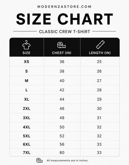 modernzastore.com Size Chart