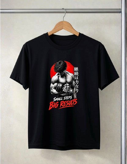 SMALL STEPS BIG RESULTS BLACK T-SHIRT