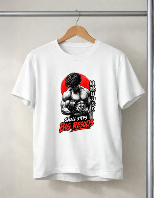 SMALL STEPS BIG RESULTS WHITE T-SHIRT
