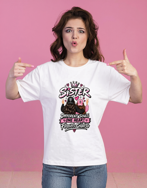 Sister Different Souls One Heart Forever Siters , White T-shirt