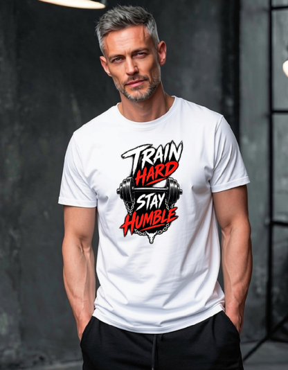 Train Hard Stay Humble T-Shirt Black and White colors