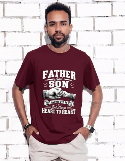 father and son maroon t-shirt