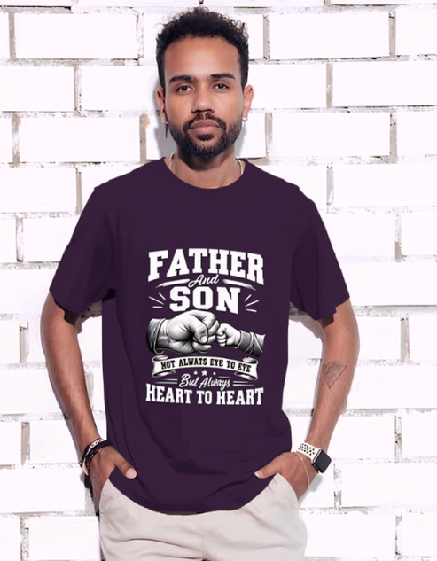 father and son purple t-shirt